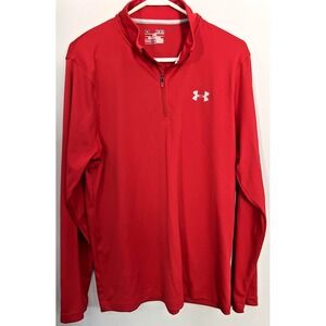 Under Armour Pullover Mens Medium Red HeatGear Quarter Zip Long Sleeve Loose Fit